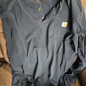 Carhartt Men’s Long-Sleeve Henley in Dark Navy with Chest Pocket